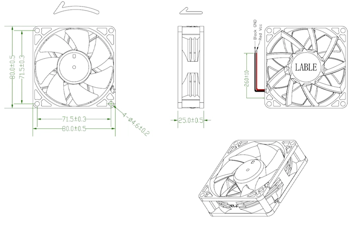 Shenzhen Xinyujie Mini Axial Fan 80X80X25 Ball Bearing IP67 Cooler Fan